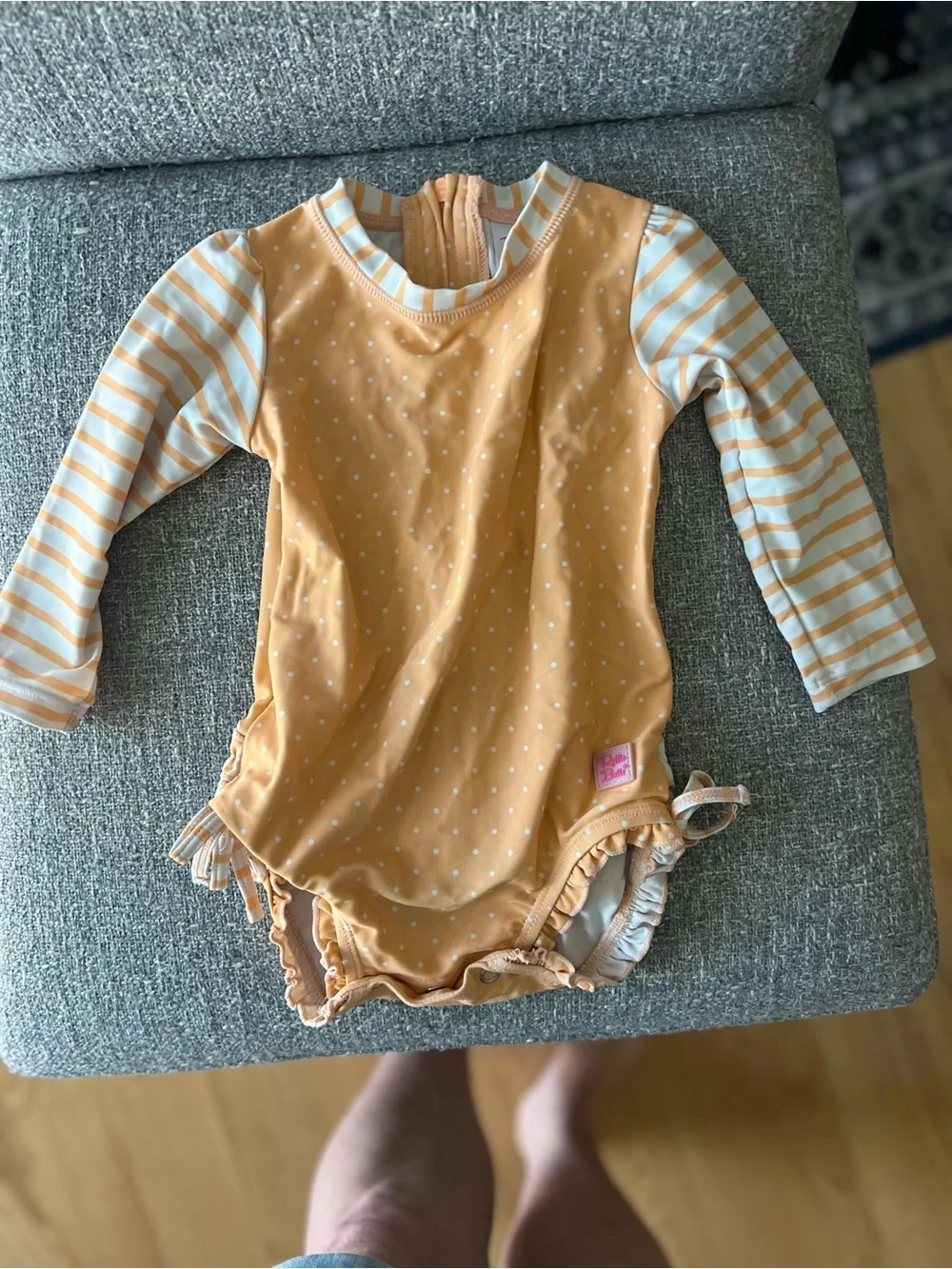 RuffleButts Melon Polka Dot One Piece